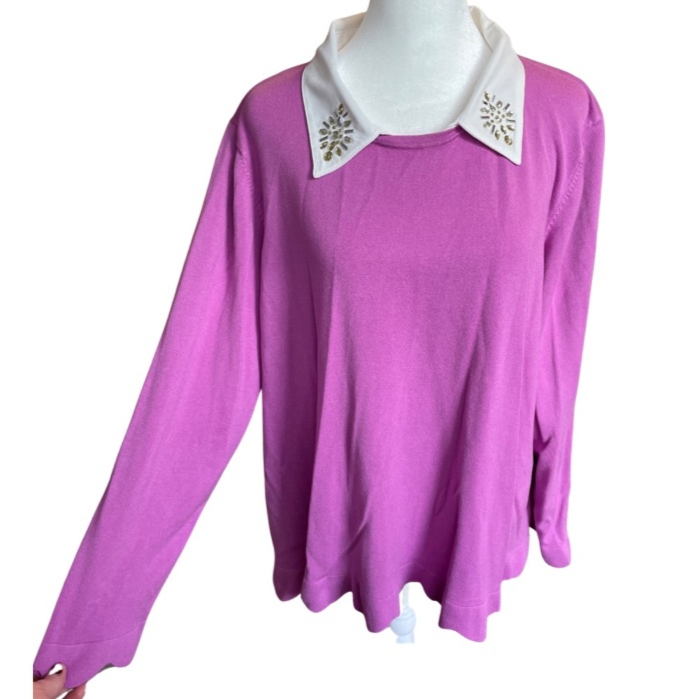 Investments purple sweater with removable sparkle collar 3X